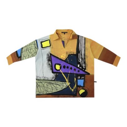 เสื้อเชิ้ตแขนยาวผู้หญิง - สีน้ำตาล : ลายสามเหลี่ยมม่วงสายฟ้าในแดนทราย