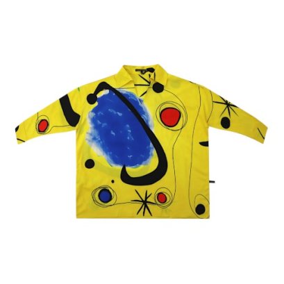 เสื้อเชิ้ตแขนยาวผู้หญิง - สีเหลือง : ลายเมฆน้ำเงินกลางอวกาศสีเหลือง
