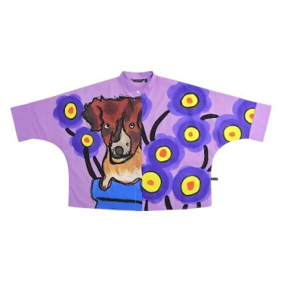 เสื้อเชิ้ตผู้หญิงปกคอจีนปีกค้างคาว - สีม่วง : ลายดัชชุนท่ามกลางดอกม่วงแห่งความฝัน