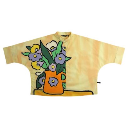 เสื้อเชิ้ตผู้หญิงปกคอจีนปีกค้างคาว - สีครีม : ลายแจกันส้มกับดอกไม้ในความทรงจำ