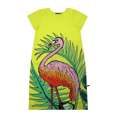Woman Dress - Green : Tropical Lime & Flamingo