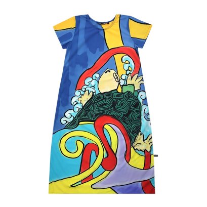 Woman Dress - Blue : Turtle in the Waves of Art