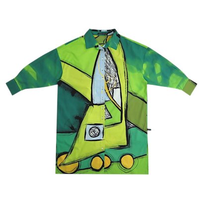 Woman Shirt Long Sleeve Dress - Green : Emerald Motion