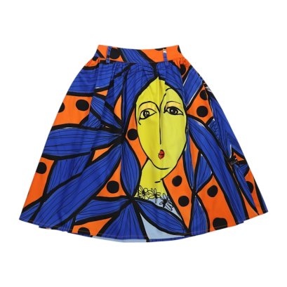 Woman Elastic Skirt - Orange : Woman Elegance with Blue Hair