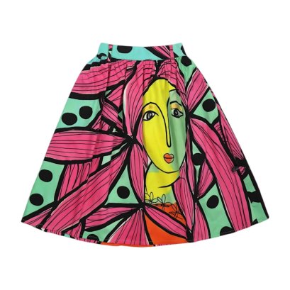 Woman Elastic Skirt - Green : Woman Elegance with Pink Hair