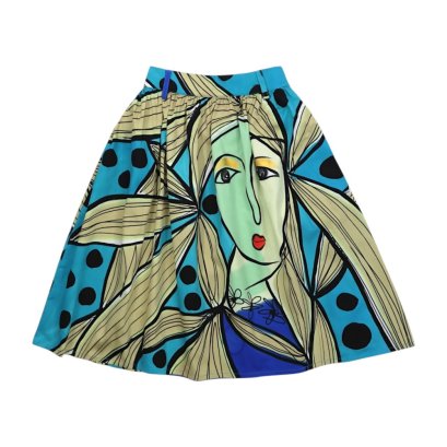Woman Elastic Skirt - Blue : Woman Elegance with Brown Hair