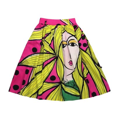 กระโปรงเอวยางยืดผู้หญิง - สีชมพู : ลายผู้หญิงที่สง่างามกับผมสีเหลือง