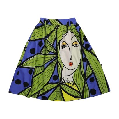 กระโปรงเอวยางยืดผู้หญิง - สีม่วง : ลายผู้หญิงที่สง่างามกับผมสีเขียว