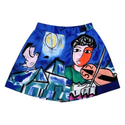 กางเกงขาสั้นผู้หญิงมีซิป - สีน้ำเงิน : ลายผู้ชายกับไวโอลิน