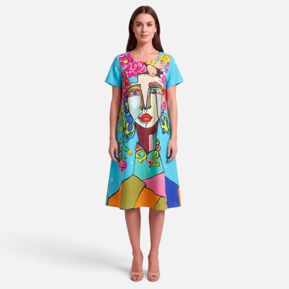 Woman Dress - Blue : Floral Crown Maiden
