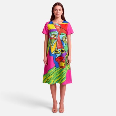 Woman Dress - Pink : Magenta Cubist Face