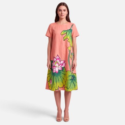 Woman Dress - Orange : Pink Lotus Bloom