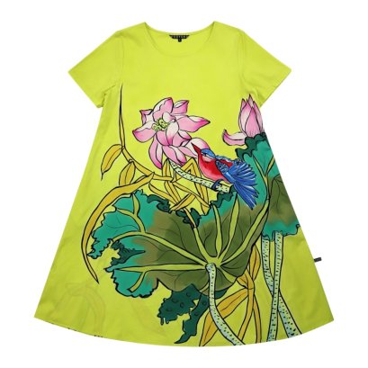 Woman Dress - Yellow : Kingfisher & Pink Lotus