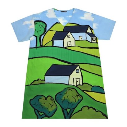 เดรสผู้หญิง - สีฟ้า : ลายหมู่บ้านในหุบเขา