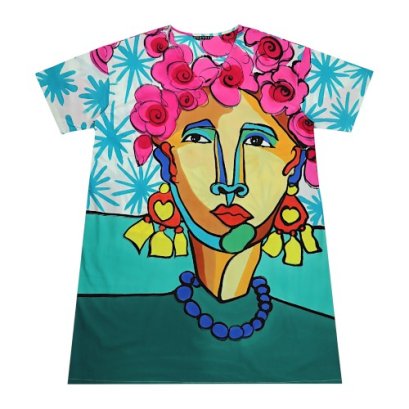 เดรสผู้หญิง - สีฟ้า : ลาย ฟรีดา คาห์โล