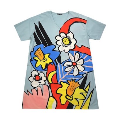 เดรสผู้หญิง - สีเทา : ลายรื่นเริงดอกไม้