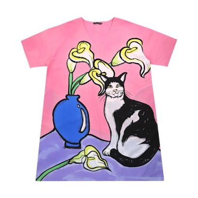 Women Tunic dress - Pink :  Tuxedo Cat in Calla&rsquo;s Pink Universe