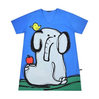 Women Tunic dress - Blue : Elephant on the Blue Floor