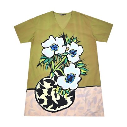 Women Tunic dress - Green : Anemone in Monochrome Vase