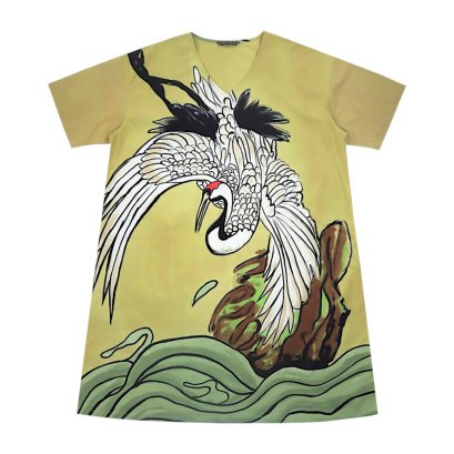 Women Tunic dress - Gold : The Sacred Crane &amp; Olive Waves