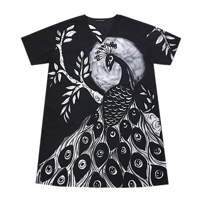 Women Tunic dress - Black : The Midnight Lunar Peacock