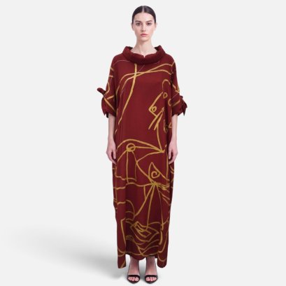 Crepe Turtle Neck Kaftan - Brown : Cubist Portrait & Abstract Forms