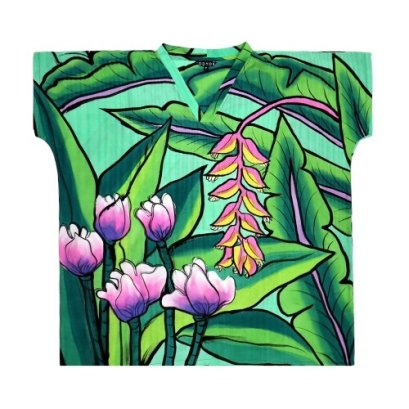 Woman Blouse - Green : Heliconia with tulips