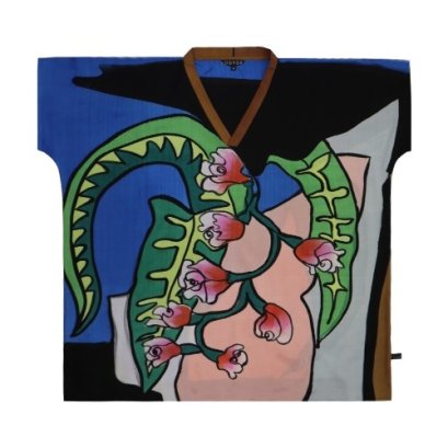 Woman Blouse - Blue : Flower vine with Philodendron