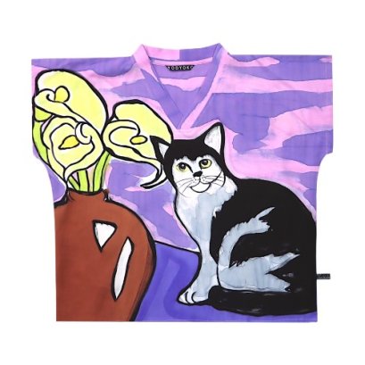 Woman Blouse - Purple : Floral Muse and Her Cat