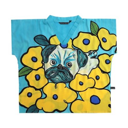Woman Blouse - Blue : Yellow Garden Pup
