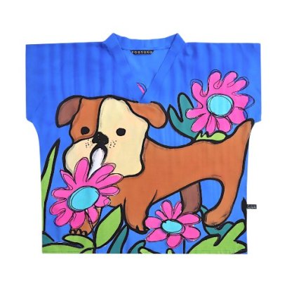 Woman Blouse - Blue : Bulldog and Pink Petals