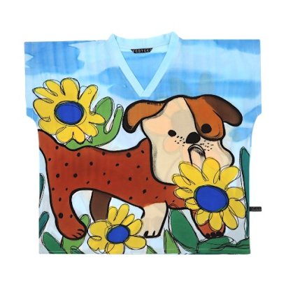 Woman Blouse - Blue : Bulldog and Yellow Petals
