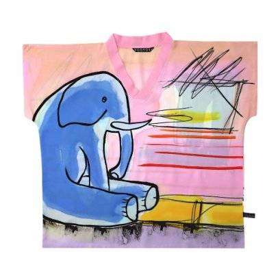 เสื้อตัวหลวมผู้หญิง - สีชมพู : ลายช้างในกรอบศิลป์   Woman Blouse - Pink : Elephant in the Frame