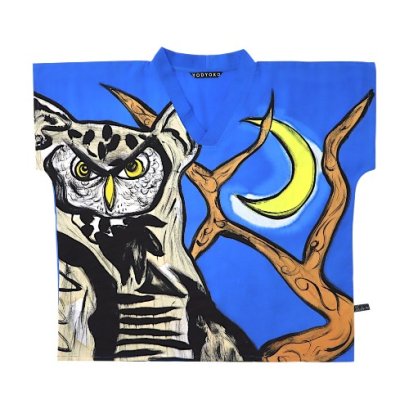 Woman Blouse - Blue : Owl under the Moonlight