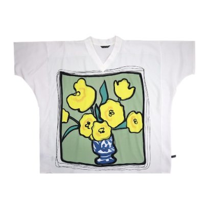 เสื้อตัวหลวมผู้หญิง - สีขาว : ลายแจกันดอกไม้เหลืองในความสงบ