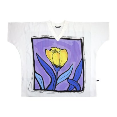 เสื้อตัวหลวมผู้หญิง - สีขาว : ลายดอกไม้สีเหลืองในม่านม่วง