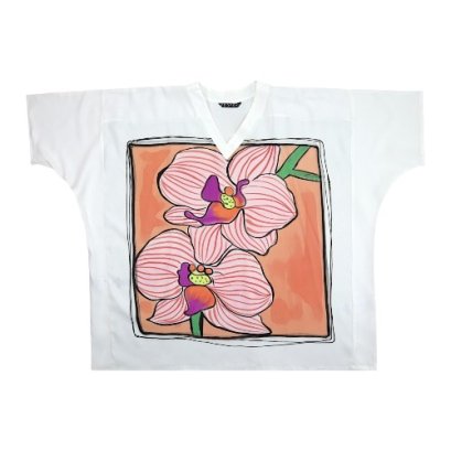 เสื้อตัวหลวมผู้หญิง - สีขาว : ลายสองกลีบกล้วยไม้ใต้แสงอรุณ