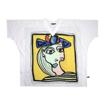 เสื้อตัวหลวมผู้หญิง - สีขาว : ลายหญิงสาวผู้มีสองมุมบนผืนผ้าใบเหลือง