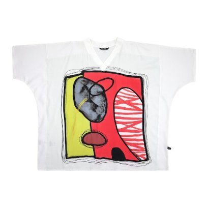 เสื้อตัวหลวมผู้หญิง - สีขาว : ลายหิน เงา และเปลวแดง