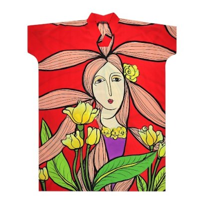 เครปคาฟทาน คอกิโมโน - สีแดง : ลายเส้นสายแห่งเธอในกลีบทิวลิปพื้นแดง