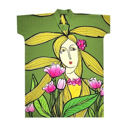 เครปคาฟทาน คอกิโมโน - สีเขียว : ลายเส้นสายแห่งเธอในกลีบทิวลิปพื้นเขียว