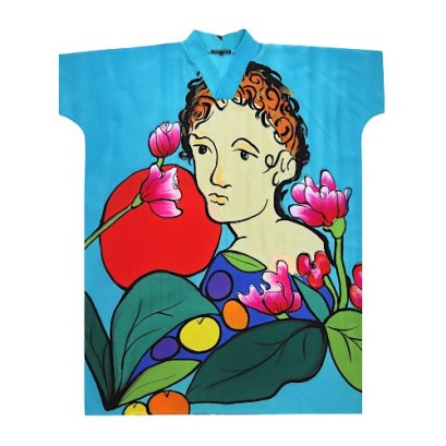 เครปคาฟทาน คอกิโมโน - สีฟ้า : ลายชายหนุ่มในแสงแดงและพฤกษาแห่งฝัน