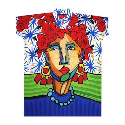 เครปคาฟทาน คอกิโมโน - สีขาว : ลาย ฟรีดา คาห์โล ในแสงสีเหนือจริง