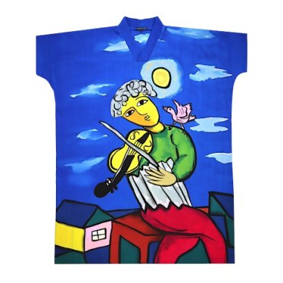 เครปคาฟทาน คอกิโมโน - สีน้ำเงิน : ลายนักไวโอลินกับเสียงในความฝัน