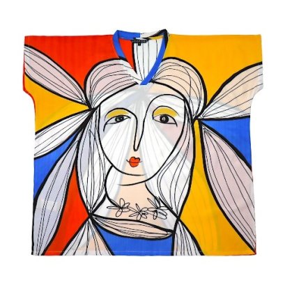 Multicolor Blouse : Woman with Red, Blue, and Yellow