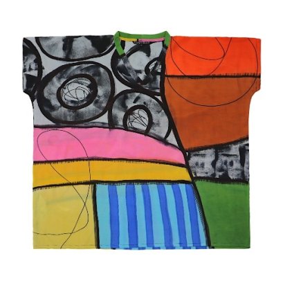 Multicolor Blouse : Multicolor Block and Black Circle Abstract Art
