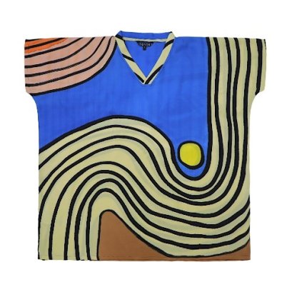 Blue blouse : Line stripes and yellow dot