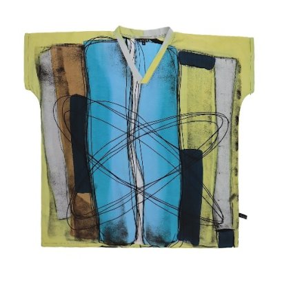 Woman Blouse - Yellow : Blue and brown Abstract