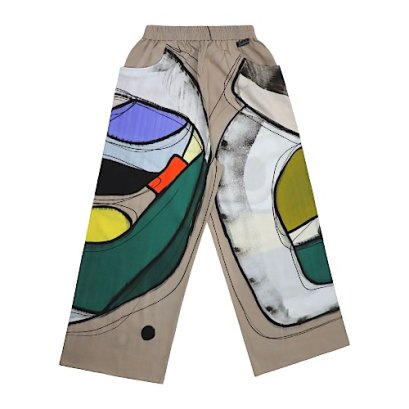 กางเกงลำลองขายาวผู้หญิง - สีเทา : ลายแอปสแตรคบล็อกหลากสี