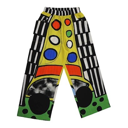 กางเกงลำลองขายาวผู้หญิง - สีเหลือง : ลายช่องสีดำที่มีวงกลมหลากสี